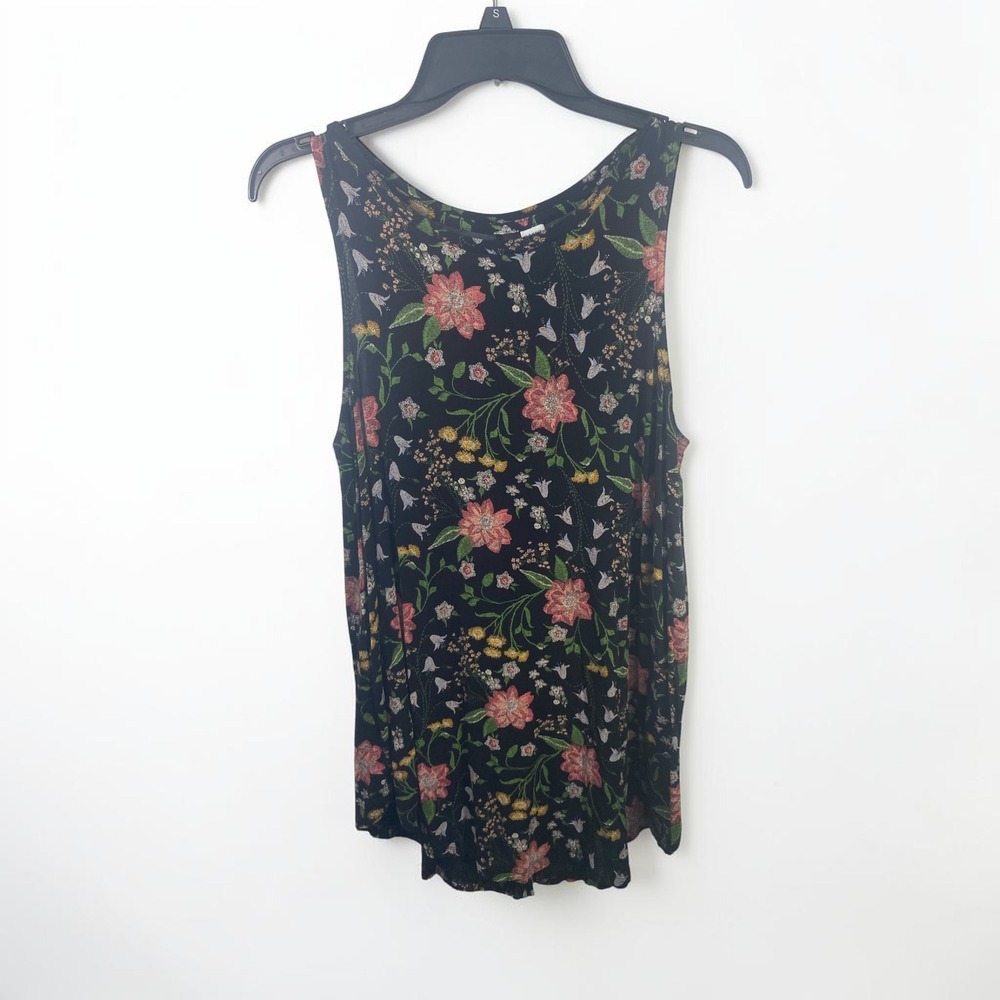 Old Navy Luxe Womens Medium Black Floral Sleeveless Scoop Neck Tank Top